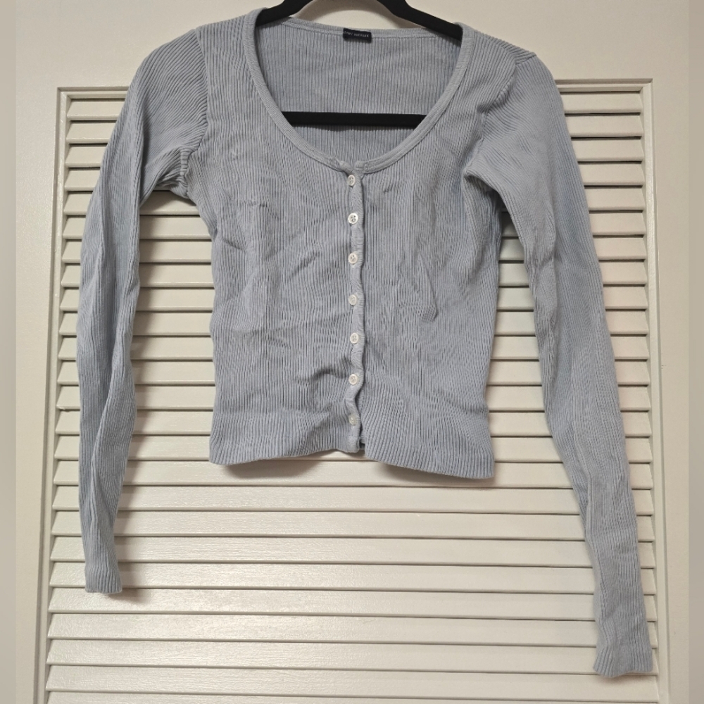 Brandy Melville - Light Blue 100% Cotton Ribbed Long-Sleeve Button Top